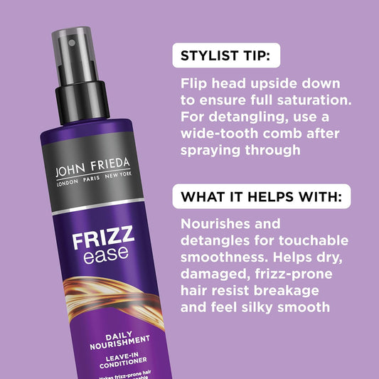 John Frieda Frizz Ease Nourishing Anti Frizz Leave-In Conditioner And Heat Protectant For Frizz-Prone Hair, Moisturizes And Renews Shine, With Vitamin A, C, And E, 8 Oz (2 Pack)