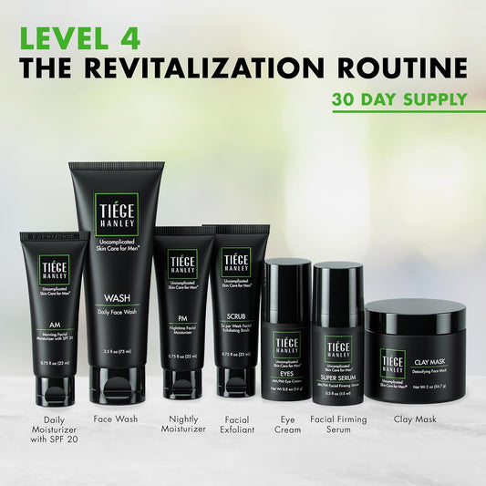 Tiege Hanley Mens Skin Care Set, Revitalization Skin Care Routine For Men (System Level 4) - Men'S Skincare Set For Fine Lines Includes Face Wash, Scrub, Moisturizer, Eye Cream, Face Serum, Clay Mask