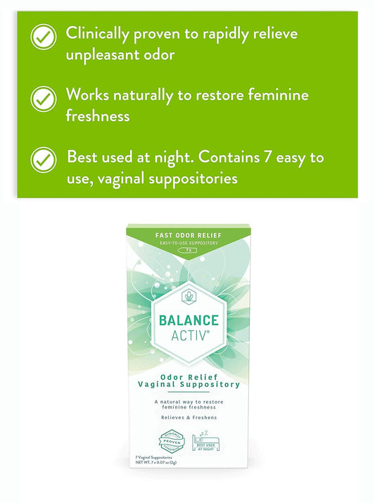 Balance Activ | Odor Relief Vaginal Suppository for Women | Works Naturally to Rapidly Relieve Unpleasant Odor and Restore Feminine Freshness