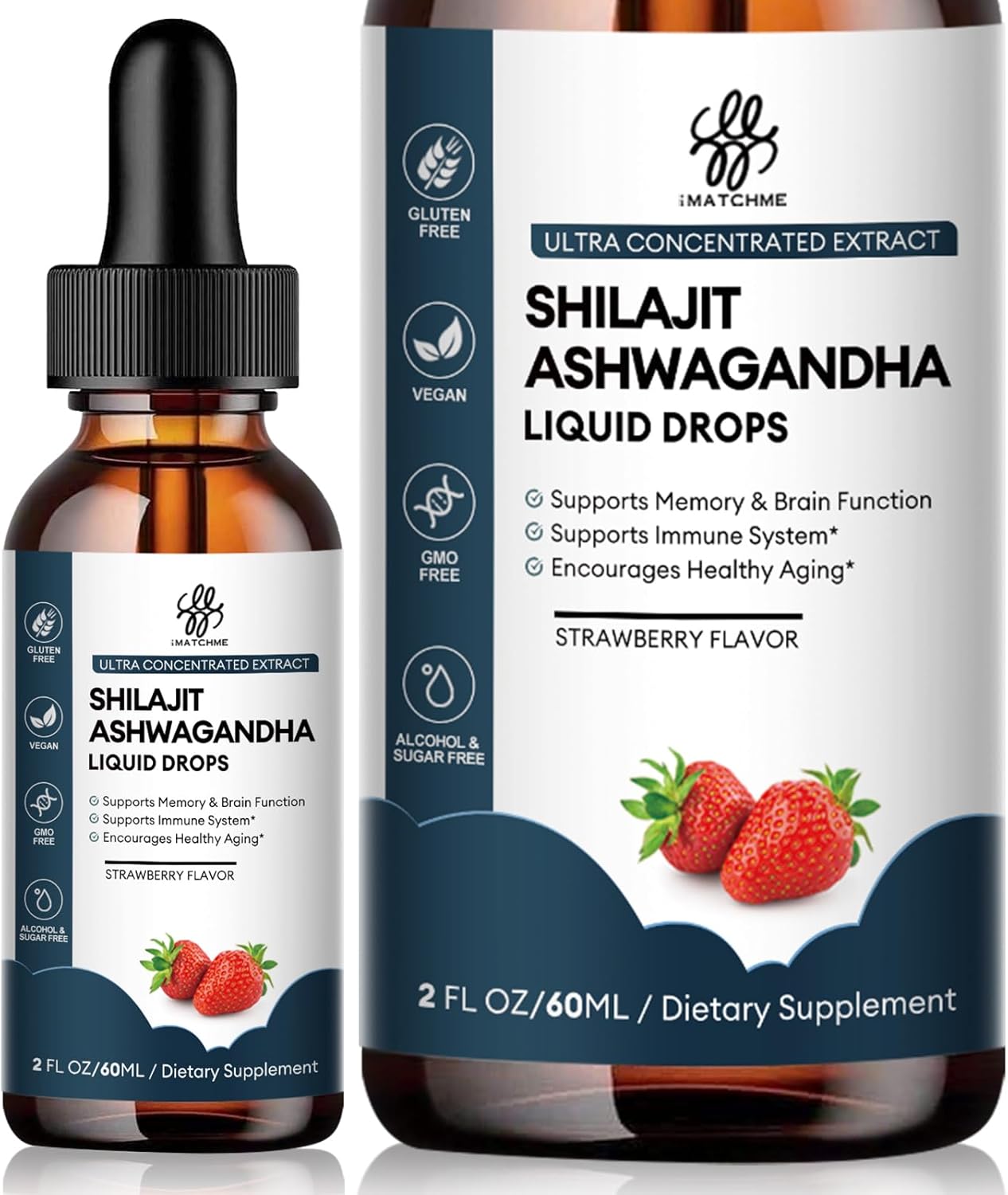 Shilajit Liquid Drop With Ashwagandha For Enhanced Energy And Immune Support, Shilajit For Men Energy Booster, Sugar-Free, Strawberry Flavor, 2 Fl Oz