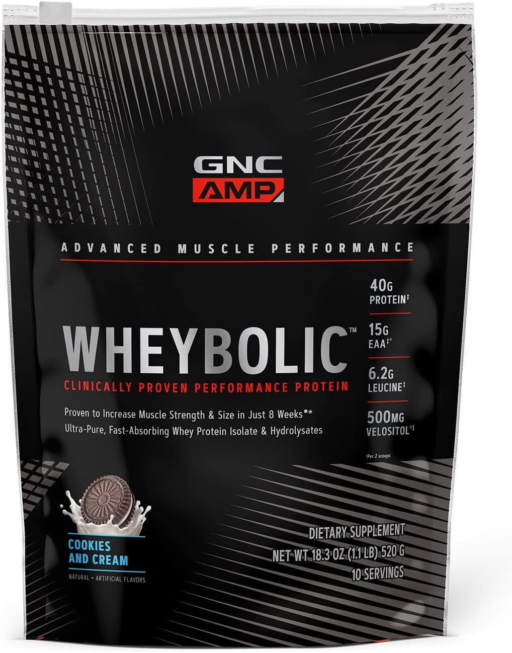 Gnc Amp Wheybolic Protein Powder | Targeted Muscle Building And Workout Support Formula | Pure Whey Protein Powder Isolate With Bcaa | Gluten Free | Cookies And Cream | 10 Servings