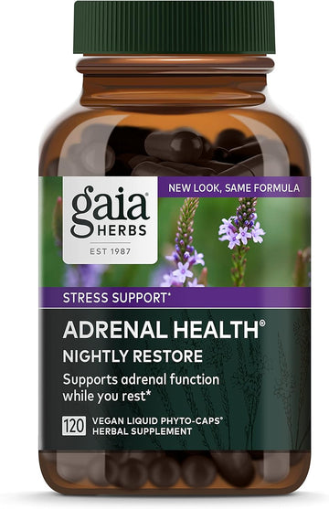 Gaia Herbs Adrenal Health Nightly Restore - Herbal Supplement with Ashwagandha, Magnolia Bark, Cordyceps, Lemon Balm, and More - 120 Vegan Liq Phyto-Capsules (60 Servings)