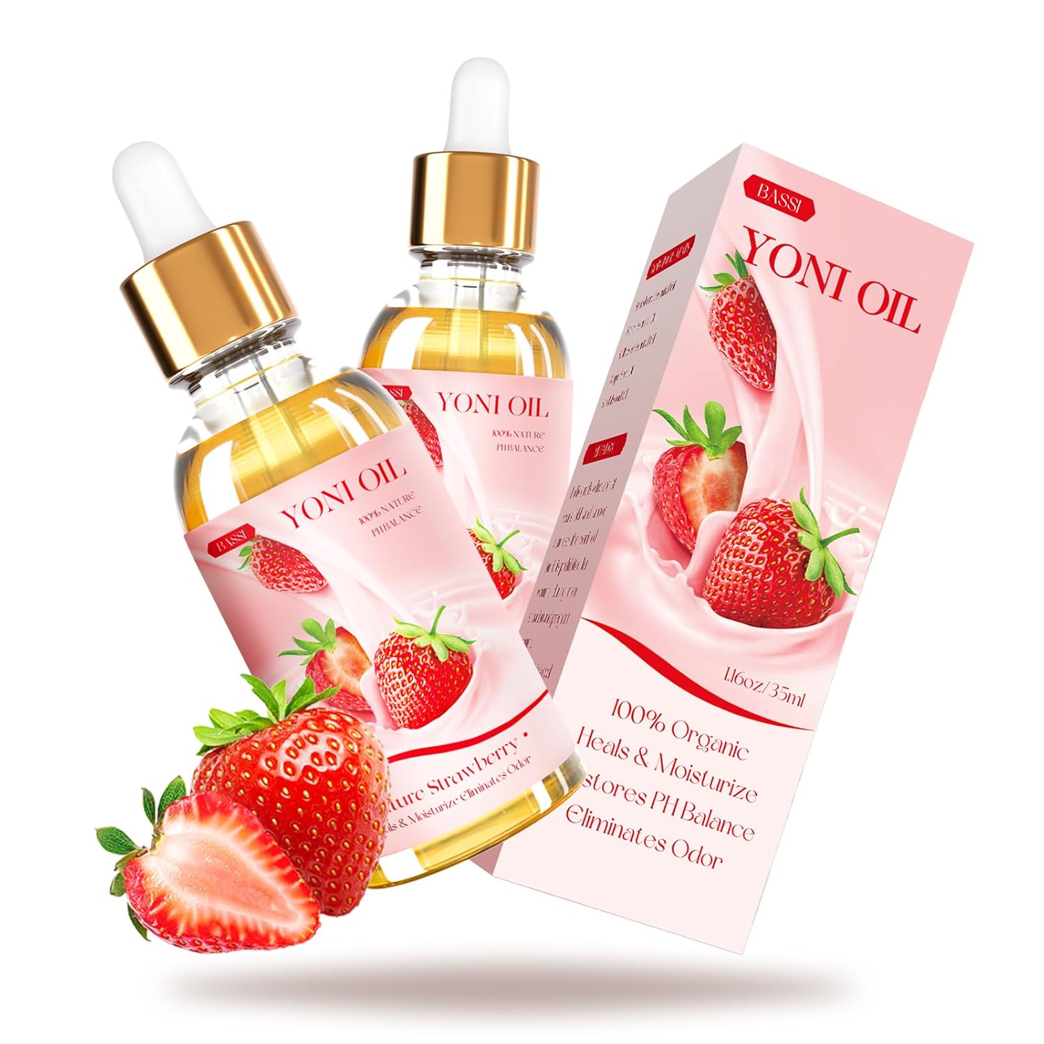 2 Packs Yoni Oil For Women - Strawberry Fresh Feminine Care Oil - All Natural Vaginal Oil Essential Oils, Reduces Odor, Restores Ph Balance And Wetness, 1 Fl Oz/Pc