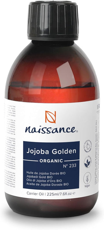 Naissance Organic Golden Jojoba Oil (no. 233) - 225ml - Cold Pressed, for Face, Skin, Hair, Eyelashes, Nails