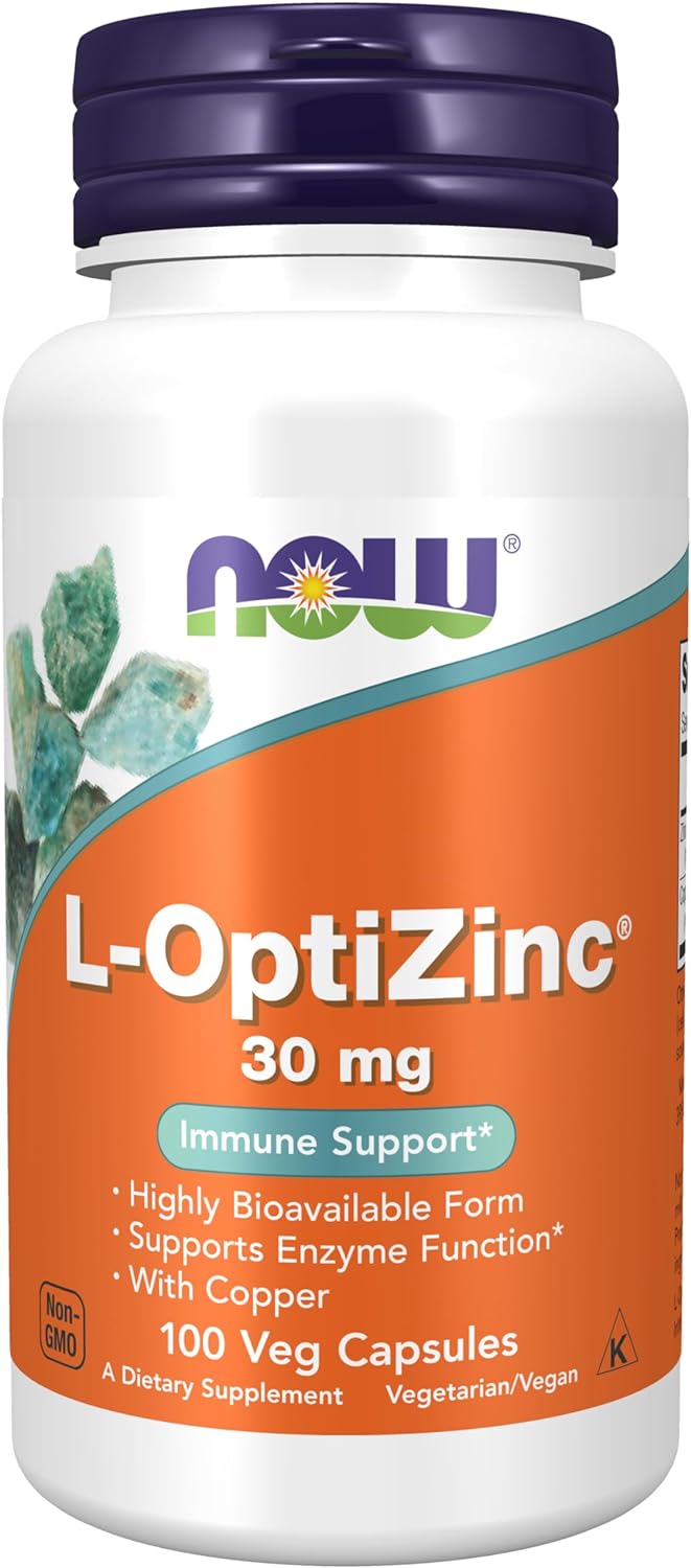 NOW Supplements, L-OptiZinc? 30 mg with Copper, Highly Bioavailable Form, Immune Support*, 100 Veg Capsules
