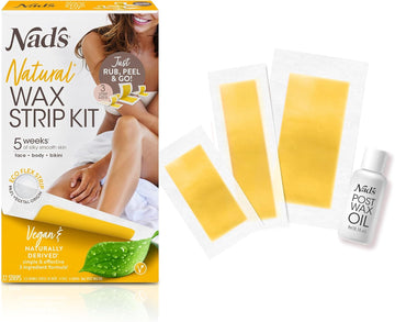 Nad'S Natural Women’S Hair Removal Wax Strips, Head To Toe Wax Kit, Face Wax Strips, Body Wax Strips, Bikini Wax Strips, 32 Assorted Wax Strips & Post Wax Oil