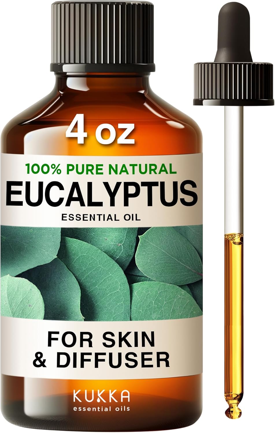 Kukka Eucalyptus Essential Oil For Diffuser 100% Pure Natural Essential Oils Eucalyptus Oil For Skin Humidifier Sinus & Aromatherapy Hair Soap Making Scent (4 Fl Oz)