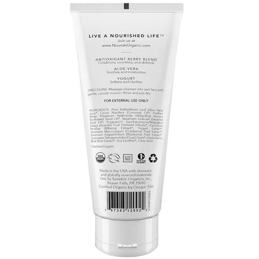 Nourish Organic Face Cleanser, Age Defense Bilberry & Arctic Berries – Anti-Aging Face Wash With Aloe Vera + Washable Cotton Round