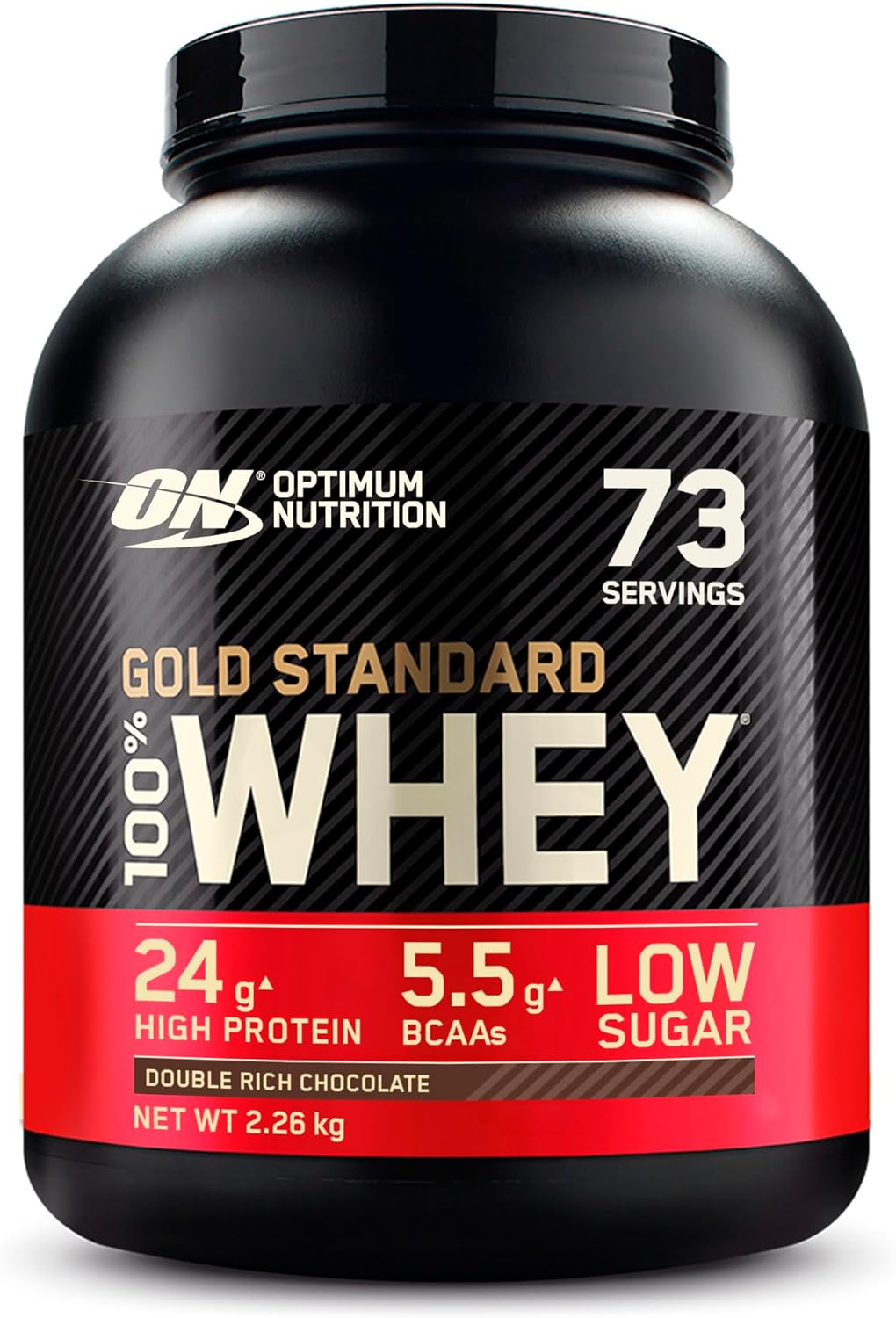 Optimum Nutrition Gold Standard 100% Whey Muscle Building And Recovery Protein Powder With Naturally Occurring Glutamine And Bcaa Amino Acids, Double Rich Chocolate Flavour, 73 Servings, 2.26 Kg