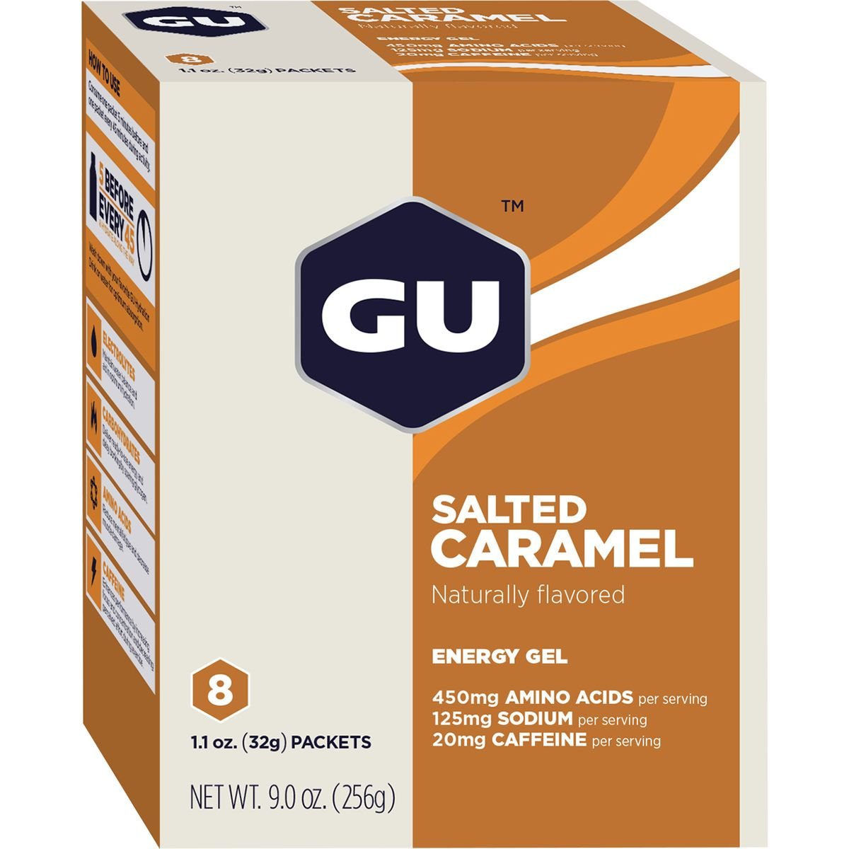 GU Energy Original Sports Nutrition Energy Gel, Vegan, Gluten-Free, Kosher, and Dairy-Free On-the-Go Energy for Any Workout, 8-Count, Salted Caramel : Health & Household