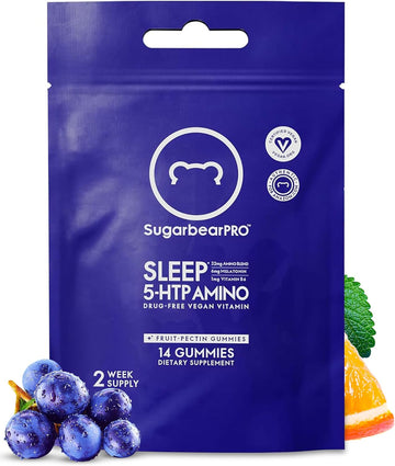 Sugarbear Sleep Gummy 14 Day Supply, Extra Strength Melatonin 6Mg, For Men & Women, Vegan Vitamin B6, L-Theanine, 5 Htp, Valerian, Sleep Aid For Adults & Teens, Certified Kosher, Halal, Cruelty-Free