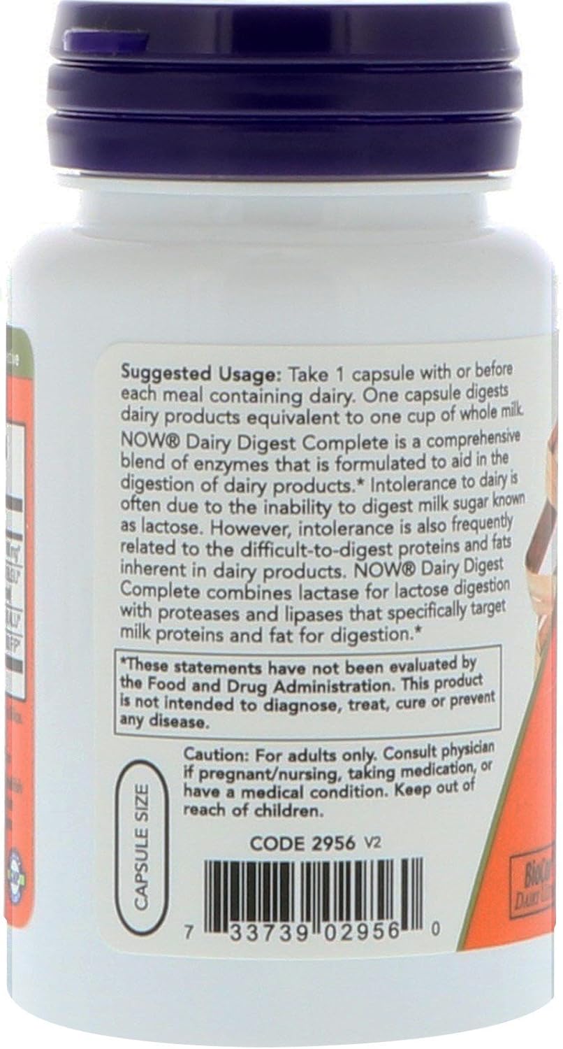 NOW Foods Supplements, Dairy Digest Complete, Digests Lactose, Dairy Proteins and Fats*, Dairy Tolerance Enzymes*, 90 Veg Capsules : Health & Household