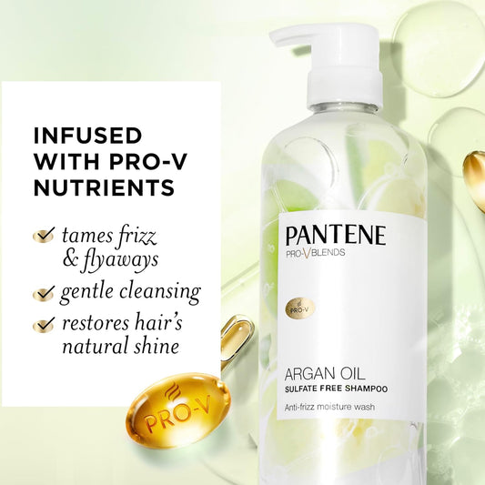 Pantene Sulfate Free Argan Oil Shampoo For Dry Damaged Hair, Safe For Color Treated Hair, Smoothing And Moisturizing, Nutrient Infused With Vitamin B5, Anti Frizz, Pro-V Blends, 30.0 Oz