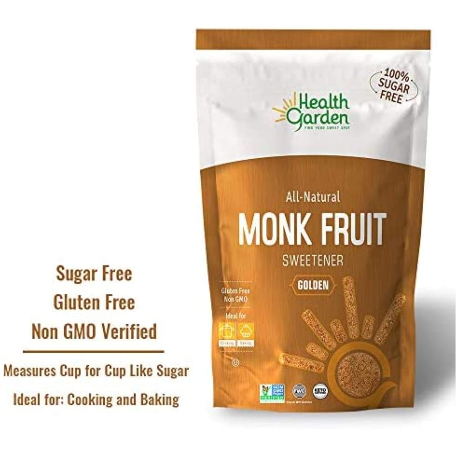 Health Garden Monk Fruit Sweetener, Golden- Non Gmo - Gluten Free - Sugar Substitute - Kosher - Keto Friendly (3 Lbs)