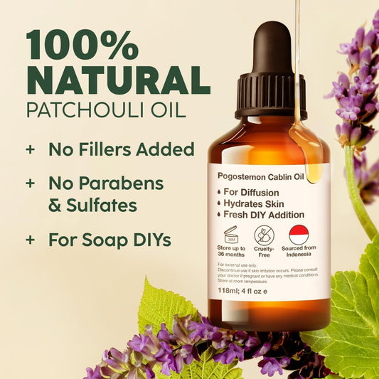 Kukka Patchouli Oil For Diffuser & Aromatherapy - 100% Natural Patchouli Essential Oil For Skin - Patchouli Oil For Body Perfume & Candle Making - Soap Making Scent & Diy (4 Fl Oz)