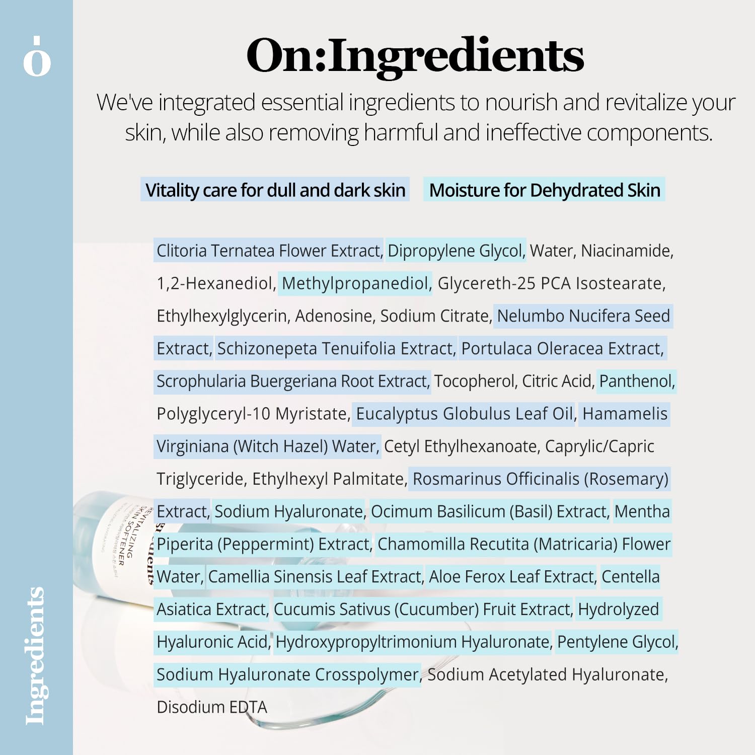 Ongredients Revitalizing Skin Softener | Hydrating Toner For Dull, Uneven Skin Tone | Niacinamide, Panthenol, Hyaluronic Acid, Vitality Care, Even Tone | Vegan, Korean Skin Care 250Ml / 8.45 Fl Oz