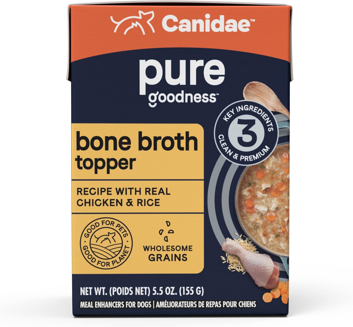 Canidae Pure Bone Broth Topper With Real Chicken & Rice Wet Dog Food, 5.5 Oz. (Case Of 12)
