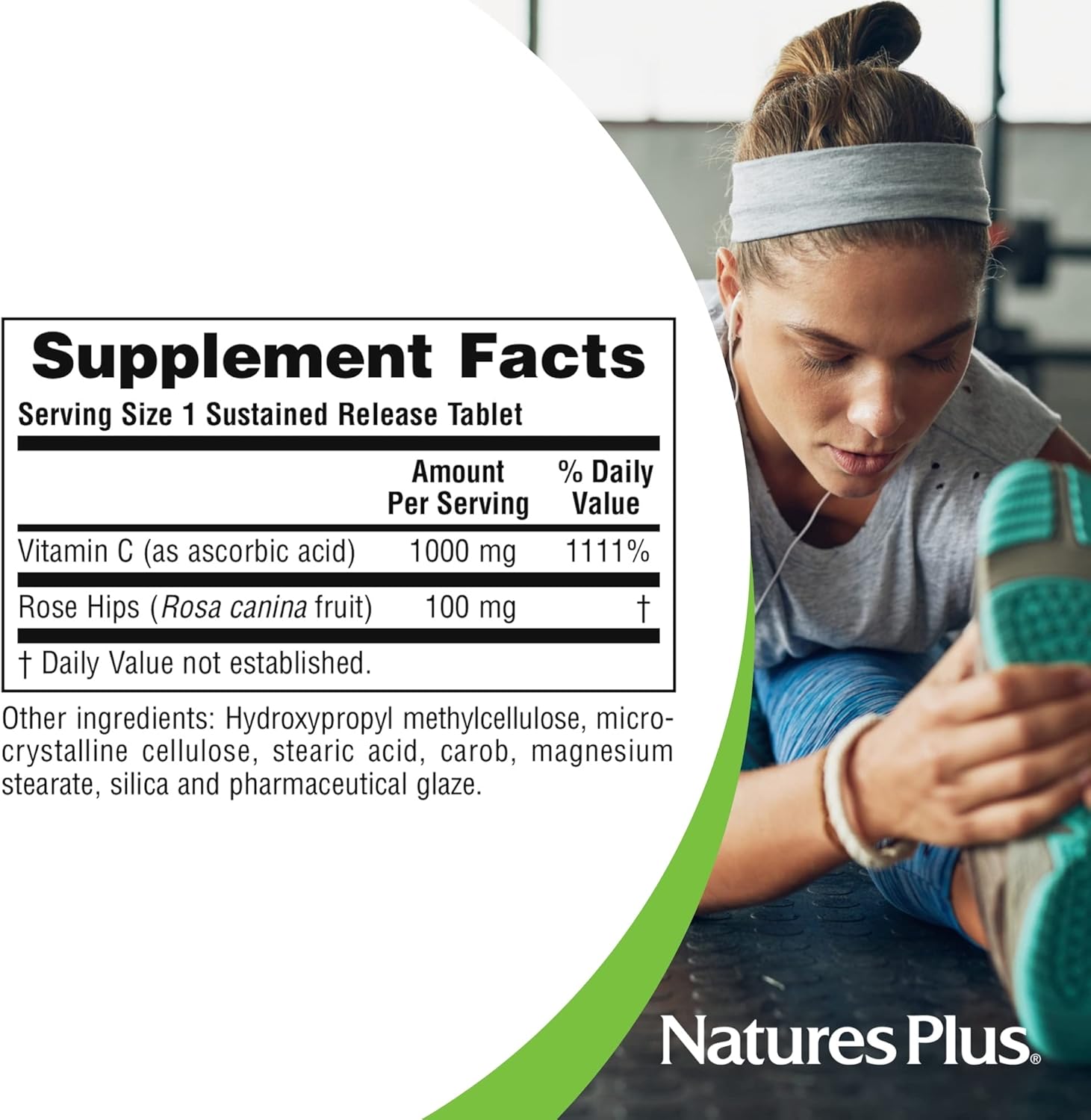 Natures Plus Sustained Release 1000 Mg Vitamin C - 60 Tablets - With Rose Hips - Vegetarian, Gluten Free - 60 Servings