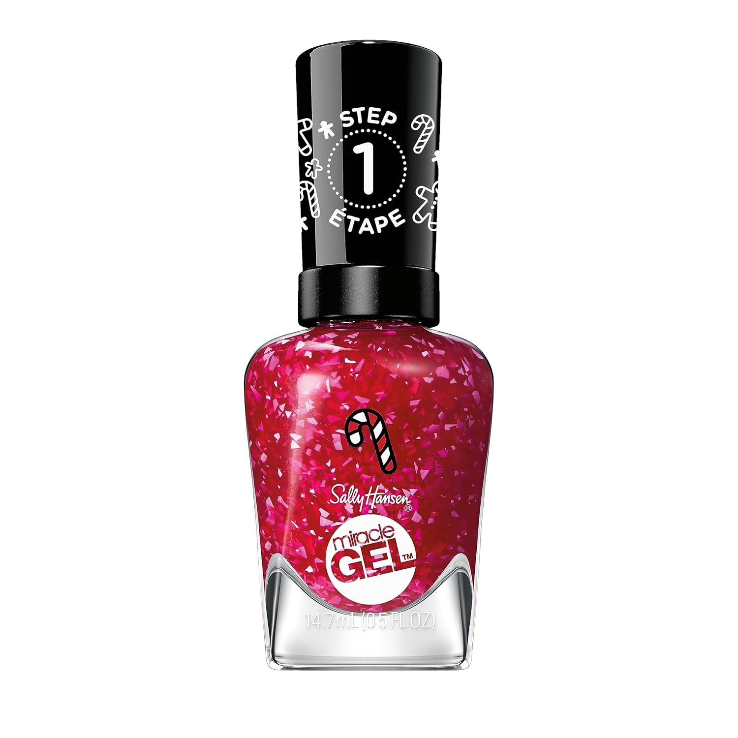 Sally Hansen Miracle Gel™, Holiday Peppermint To Be, Long Lasting, Gel-Like Formula, No Uv Lamp Needed, Red Glitter Nail Polish