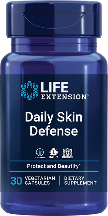 Life Extension Daily Skin Defense  Skin Beauty Health Formula Supplement For Hydration And Healthy Collagen Production Support  Non-Gmo, Once Daily, Vegetarian, Gluten-Free  30 Capsules