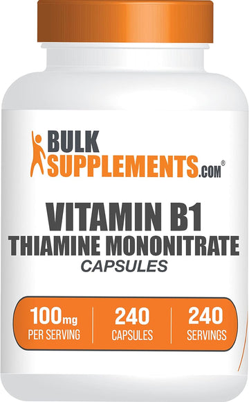 BULKSUPPLEMENTS.COM Thiamine Mononitrate Capsules - Thiamine B1 Supplement - Vitamin B1 Capsules - Thiamine 100mg - Thiamine Supplement - B1 Vitamins - 1 Capsule per Serving (240 Capsules)