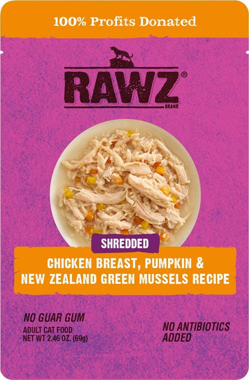 Rawz® Shredded Chicken Breast, Pumpkin & New Zealand Green Mussels Recipe 8/2.46 Oz Pouches