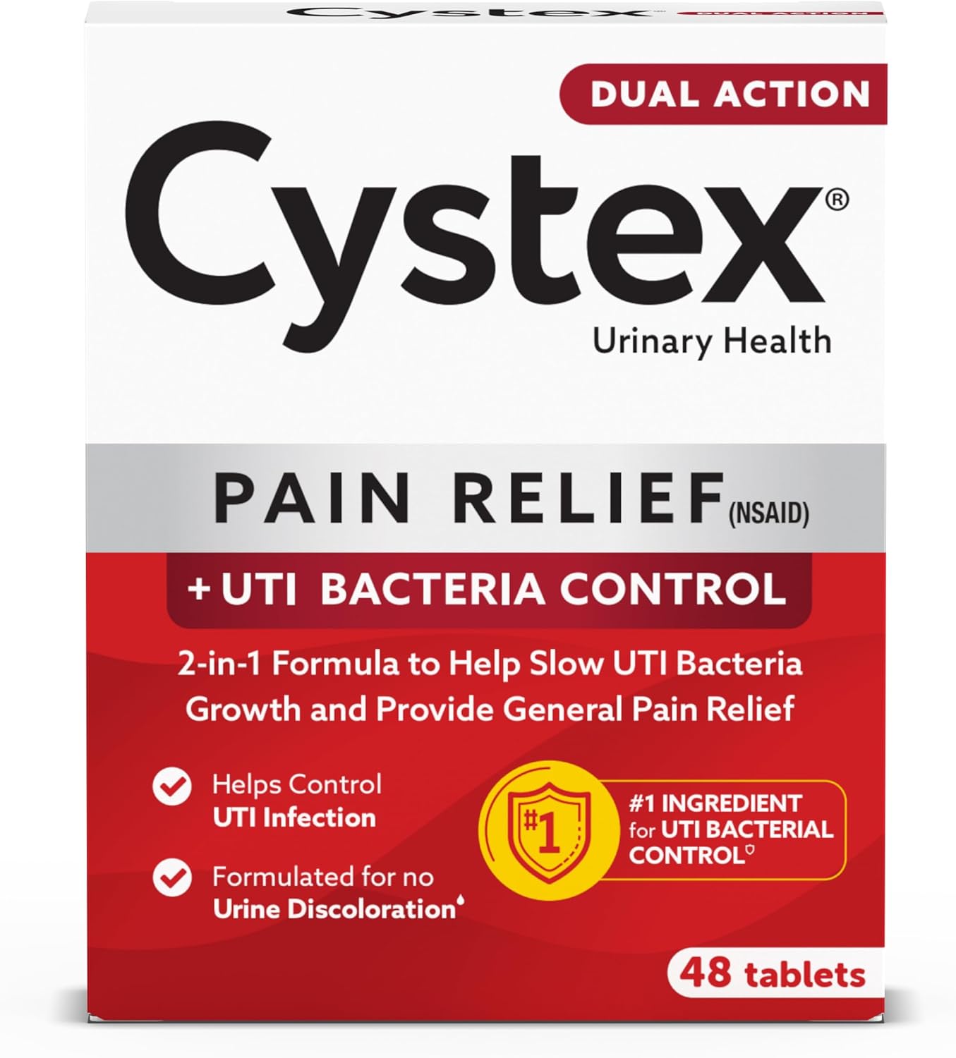 Cystex Dual Action Uti Pain Relief & Prevention Tablets – 2-In-1 Formula Relieves Discomfort & Slows Bacterial Growth – Non-Staining, Fsa/Hsa Eligibl, (48 Count)