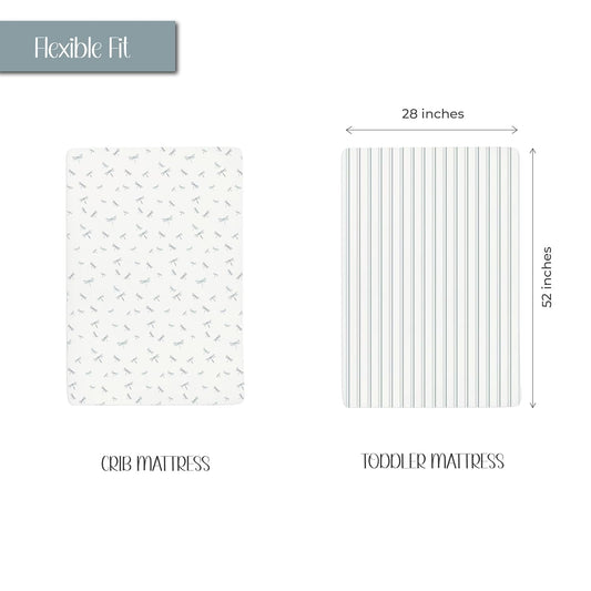 Ely’S & Co. Crib Sheets, Baby Girl/Boy Fitted Crib Mattress Sheet Set, 2 Pack, 100% Jersey Knit Cotton, Infant And Toddler Nursery Bedding, Dragonflies + Stripes Print, 28” X 52”