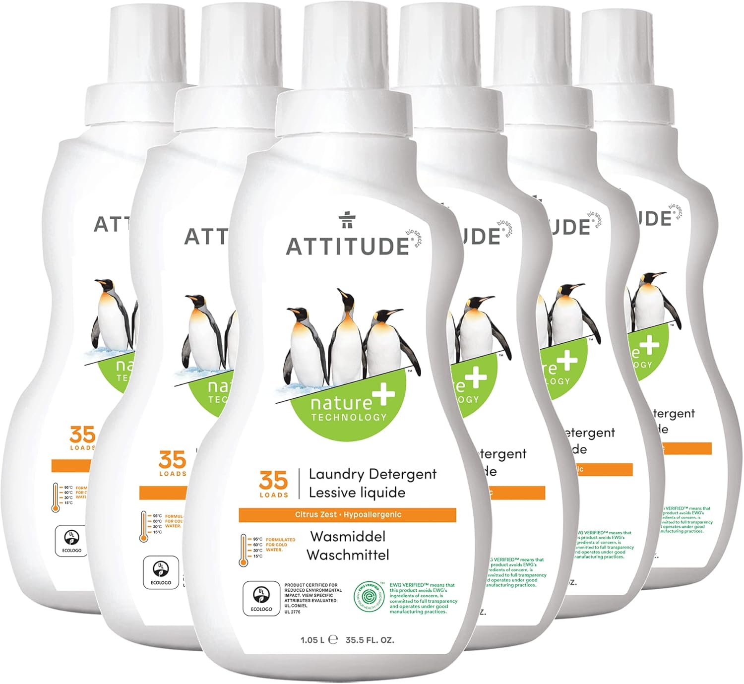 Attitude Liquid Laundry Detergent, Ewg Verified Laundry Soap, He Compatible, Vegan And Plant Based Products, Cruelty-Free, Citrus Zest, 35 Loads, 35.5 Fl Oz (Pack Of 6)