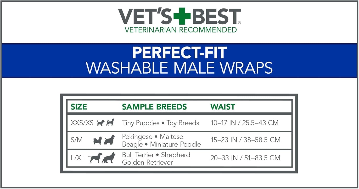 Vet's Washable Male Dog Diapers | Absorbent Male Wraps with Leak Protection | Excitable Urination, Incontinence, or Male Marking |1 x Diaper per Pack :Pet Supplies