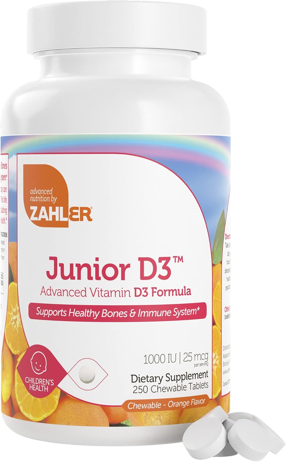 Zahler Junior D3 Vitamins 1000 Iu - Chewable Vitamin D3 For Kids - Vitamin D For Kids To Support Bone, Teeth & Immune Health - Kosher Kids Vitamin D3 Orange Flavor - D3 Vitamins For Kids 250 Count