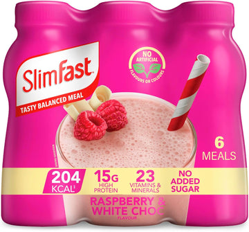 Slimfast Ready To Drink Shake, Meal Replacement Shakes For Weight Loss And Balanced Diet, High Protein, Vitamins And Minerals, No Added Sugar, Raspberry And White Chocolate Flavour, 6 X 325 Ml