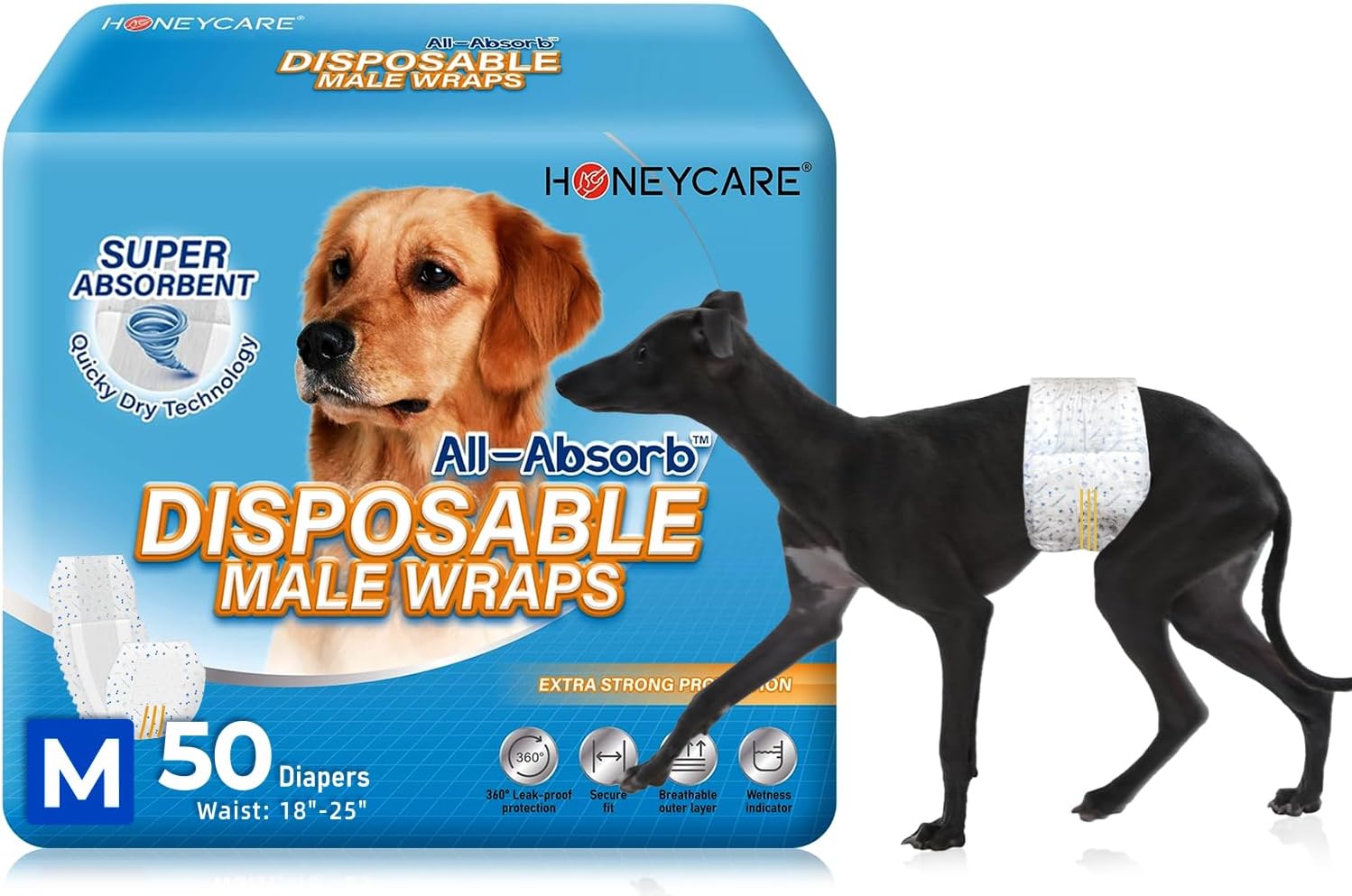 All-Absorb A25 Male Dog Wrap, 50 Count, Medium, White