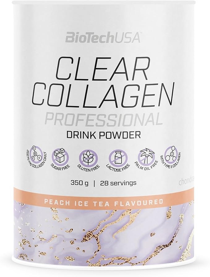 Biotechusa Clear Collagen Professional, Flavoured Drink Powder Containing Hydrolysed Collagen, Hyaluronic Acid, Amino Acids, Vitamins, Minerals, 350 G, Peach Ice Tea