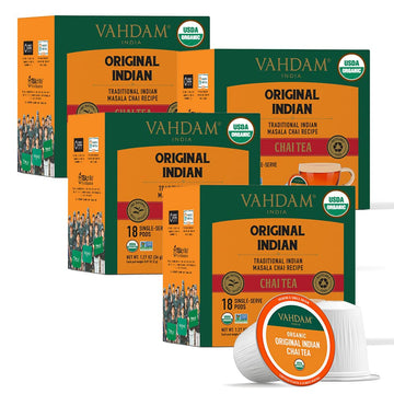 Vahdam, Organic Original Masala Chai Tea K Cup (72 Pods) Caffeinated Rich Black Tea Pods | Keurig Compatible | Bpa Free, Recyclable Pods | Single Serve Spiced Masala Chai Tea Pods Box