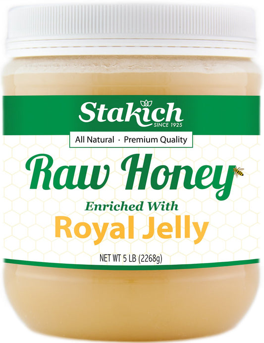 Stakich Royal Jelly Enriched Raw Honey - Pure, Unprocessed, Unheated - 40 Ounce