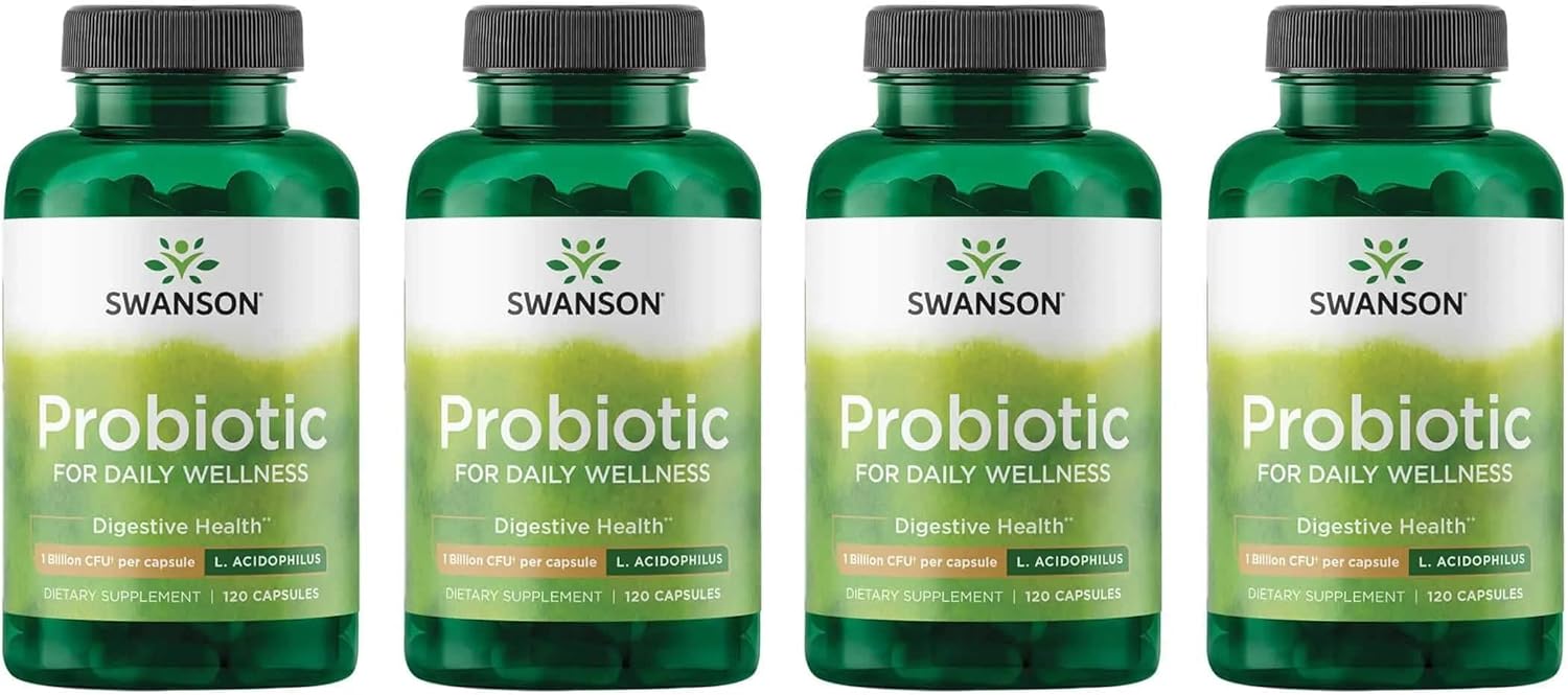Swanson Probiotic - Digestive Health Supplement W/ 1 Billion Cfu Per Capsule - Natural Formula Supporting Bowel Regularity & Daily Wellness - (120 Capsules) (4 Pack)