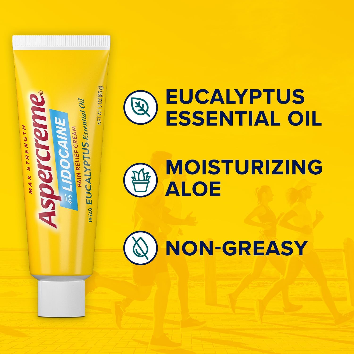 Aspercreme Essential Oils Lidocaine Pain Relief Cream with Rejuvenating Eucalyptus Scent, 3 oz. : Health & Household