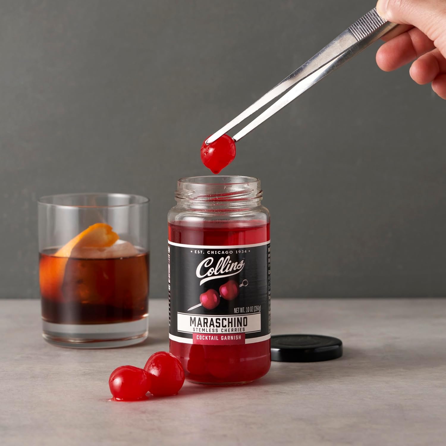 Collins Stemless Maraschino Cherries, Garnish for Cocktails, Desserts, Manhattans, and Old Fashioned, Gourmet Snacking Cherries for Home and Bar, 10oz : Everything Else