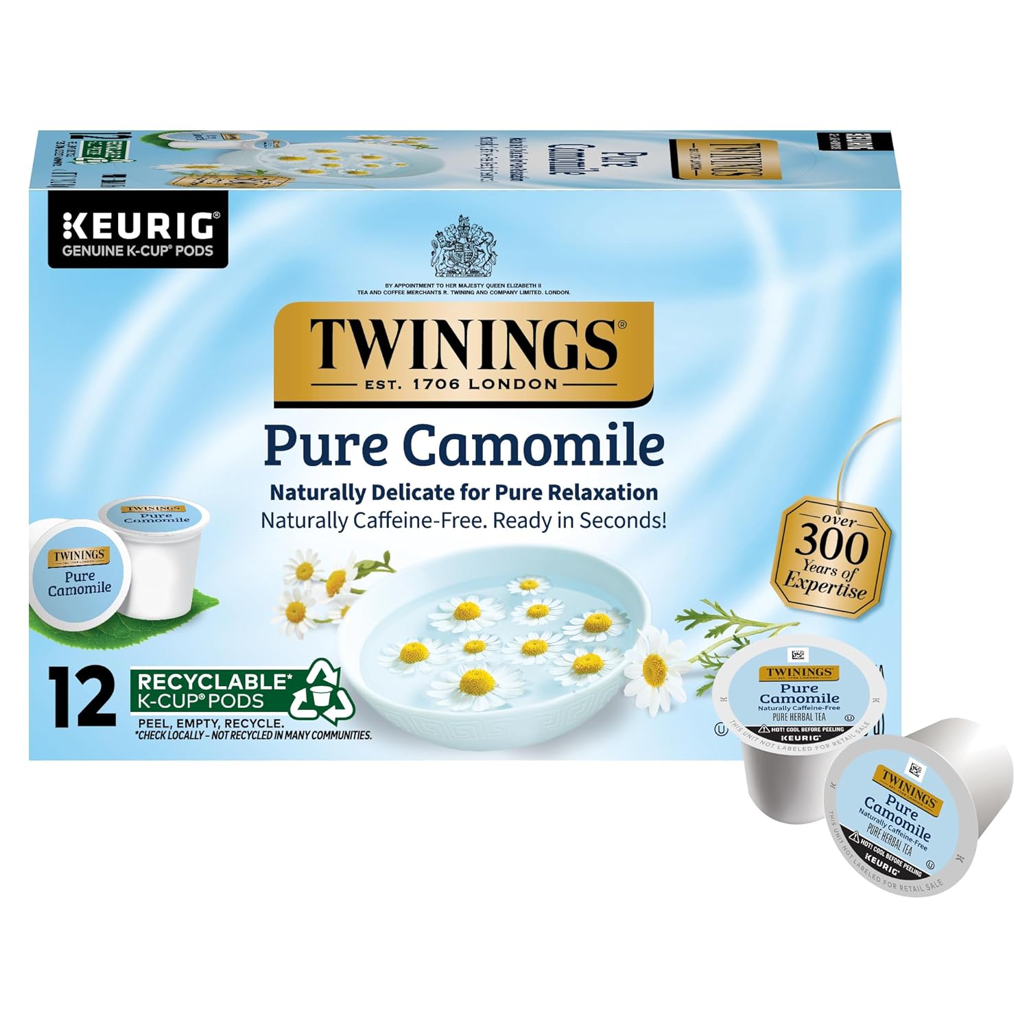 Twinings Pure Camomile Herbal Tea K-Cup Pods For Keurig, 12 Count (Pack Of 6), Made With Pure Camomile Blossoms, Naturally Caffeine-Free, Enjoy Hot Or Iced | Packaging May Vary