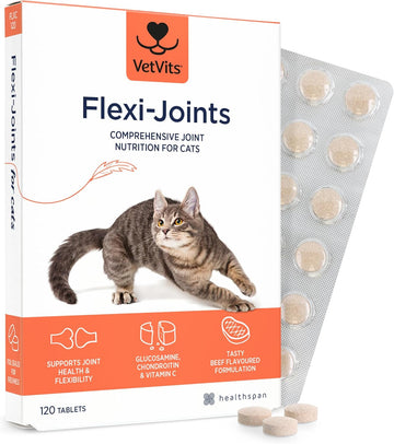Vetvits By Healthspan Flexi-Joints For Cats (4 Months' Supply) | Advanced Blend Of Glucosamine & Chondroitin To Support Your Cat'S Joint Health | With Vitamins C & E | Tasty Beef Flavoured