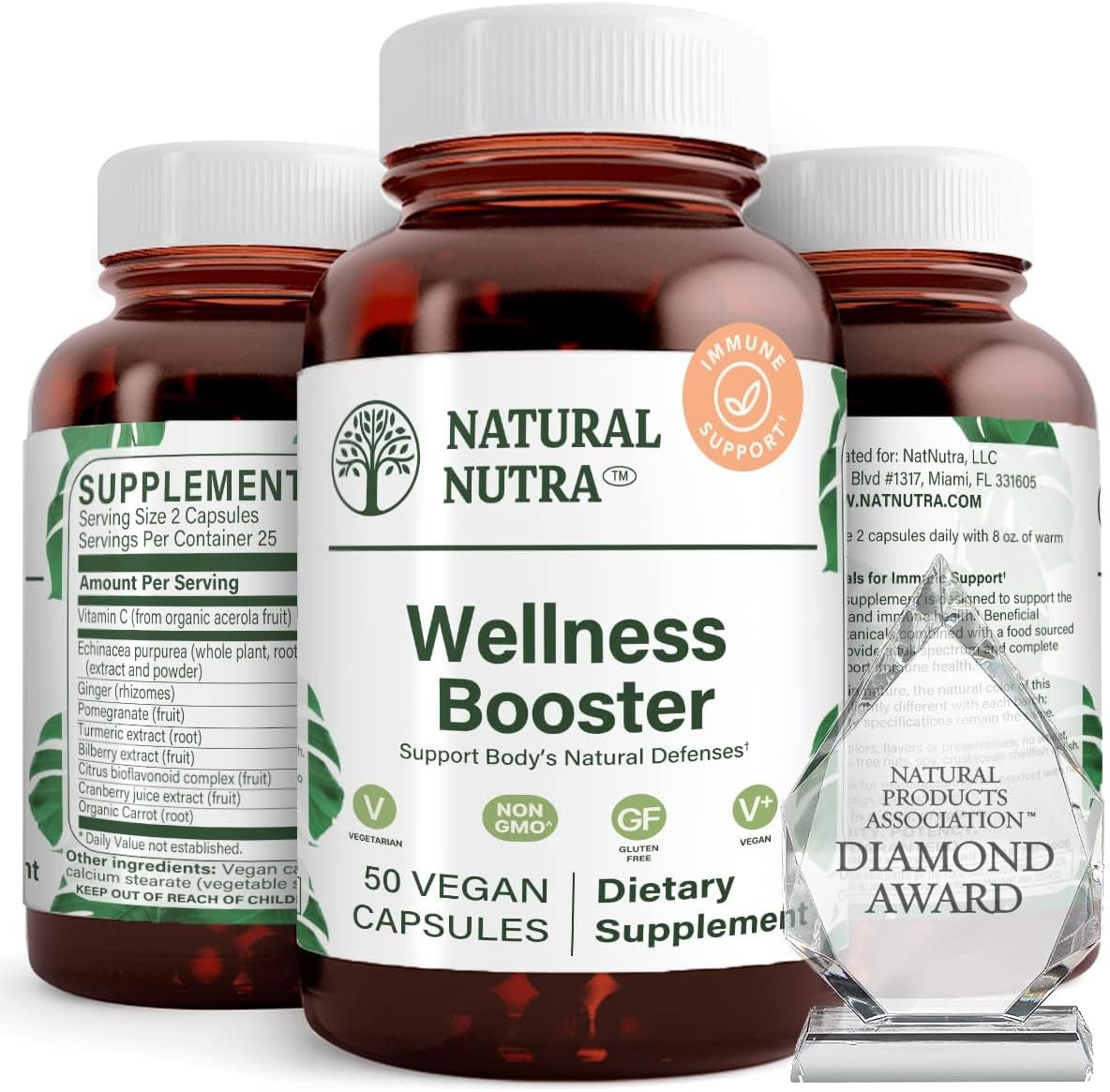 Natural Nutra Wellness And Immune Booster Herbal Extract, Ginger, Pomegranate, Turmeric, Boost Immunity, Respiratory Health, 50 Vegan Capsules
