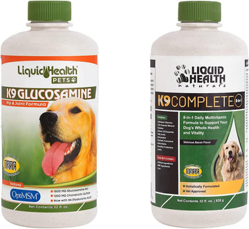 Liquidhealth Pets K9 Glucosamine Chondroitin Hip & Joint Formula & K9 Complete 8-In-1 Multivitamin For Dogs, Puppies - Pet Supplement Bundle For Joint Health, Immune Support, Canine Vitamins, Usa Made