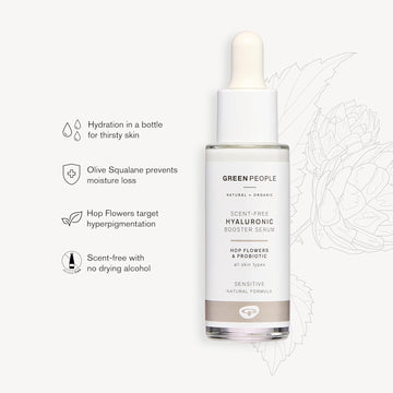 Green People Hyaluronic Booster Serum - Natural Hyaluronic Acid For Dry Skin - Ethyl Alcohol Free - Vegan, 28Ml
