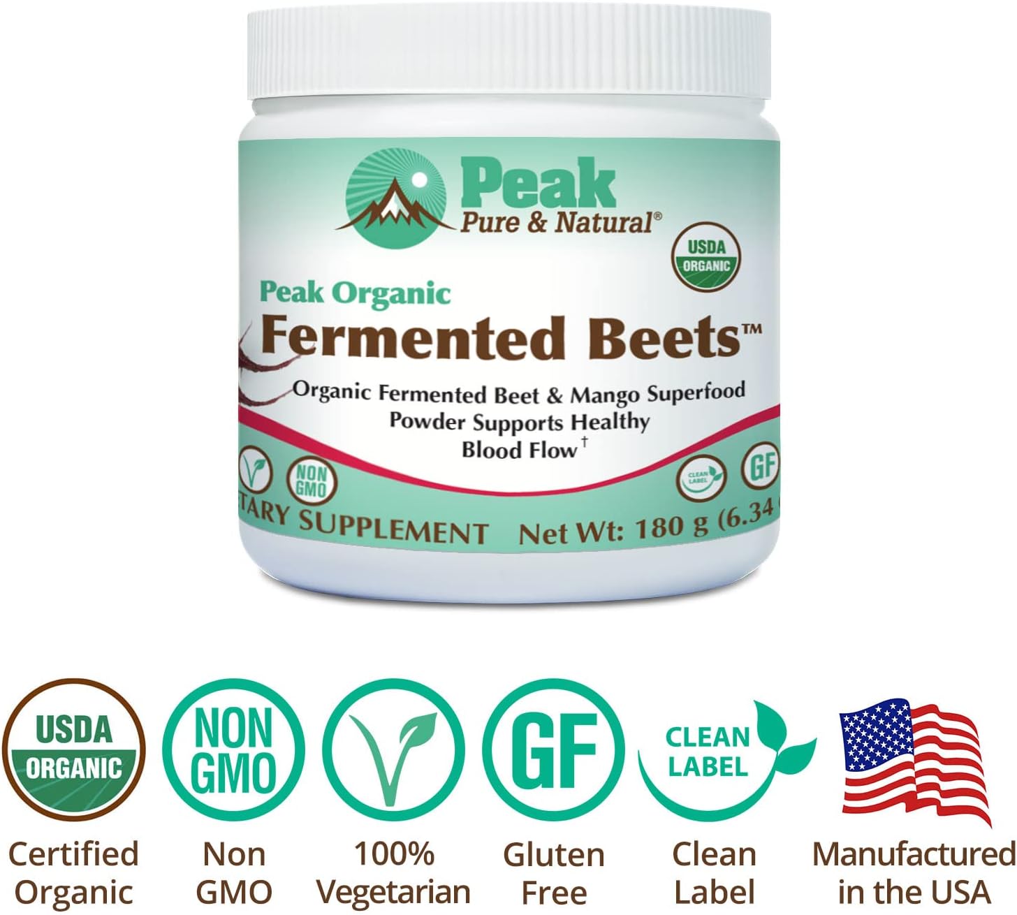 Peak Pure & Natural Peak Organic Fermented Beets - Organic Fermented Beet Powder Superfood Drink Powder - Nitric Oxide Supplement Support for Normal Blood Pressure : Health & Household