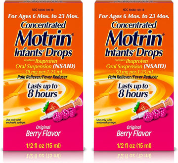 Motrin Infants Concentrated Drops, Fever Reducer, Ibuprofen, Berry Flavored.5 Oz (Pack Of 2)