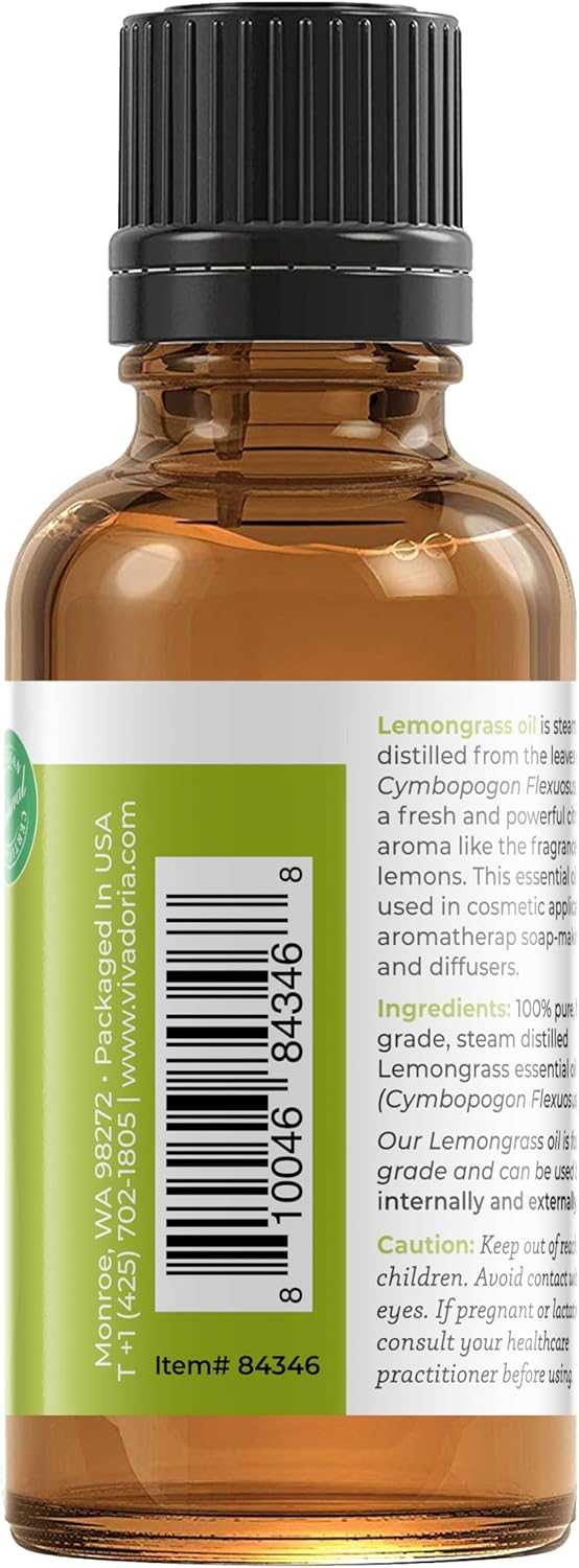 Viva Doria 100% Pure Lemongrass Essential Oil, Undiluted, Food Grade, Guatemalan Lemongrass Oil 30 mL (1 Fl Oz) : Health & Household