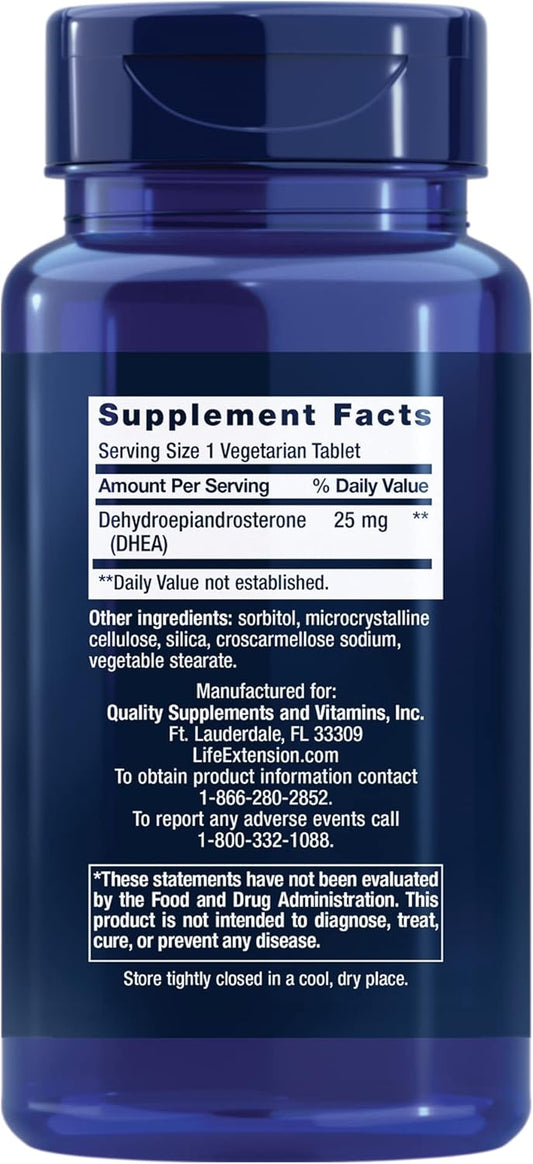 Life Extension Dhea 25 Mg – For Hormone Balance, Immune Support, Sexual Health And Anti-Aging - Supports Memory & Mood - Non-Gmo, Gluten-Free, Vegetarian - 100 Dissolve-In-Mouth Tablets