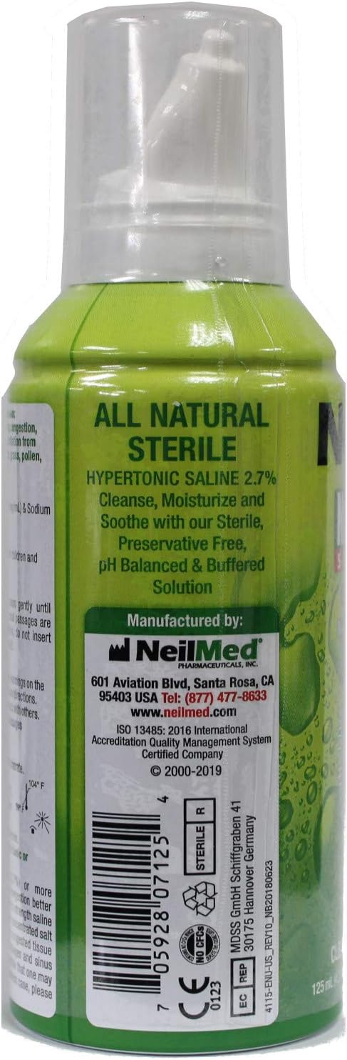 NeilMed Extra Strength NasaMist Saline Nasal Spray Drug Free Nasal Decongestant 4.2 fl oz, (Pack of 2)