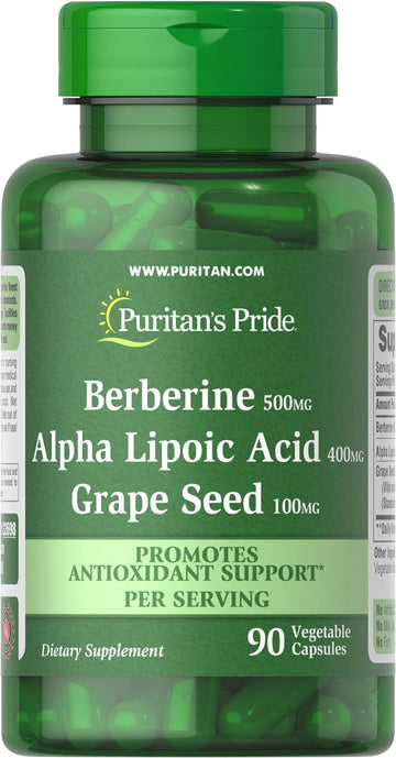 Puritan's Pride Berberine, Alpha Lipoic Acid & Grape Seed, Promotes Antioxidant Support, 90 Vegetable Capsules